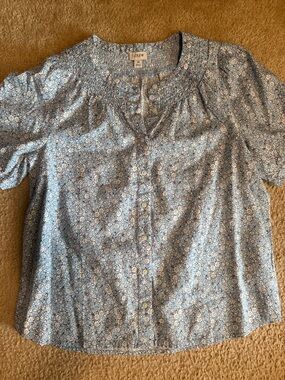 J. Crew Light Blue Floral Button-Front Shirt